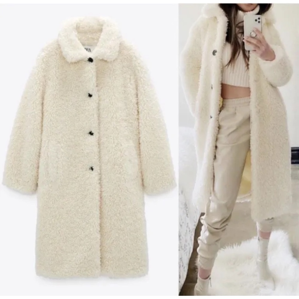 Zara Oyster White Teddy Bear Coat Bloggers Fave Size Small
